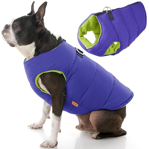 Gooby Gepolsterte Weste, Hundejacke, einfarbig, Größe S, warm, mit Reißverschluss, Fleece-Jacke mit Doppel-D-Ring-Leine, wasserabweisender Pullover für kleine Hunde und mittelgroße Hunde von GOOBY