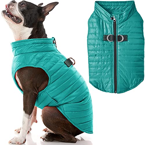 Gooby Puffer Dog Weste – Türkis, Medium – Ultra Dünn Wasserabweisend Reißverschluss Hundejacke mit DRing Leine – Kleiner Hundepullover mit Reißverschluss Windbreaker – Hundekleidung für drinnen und von GOOBY