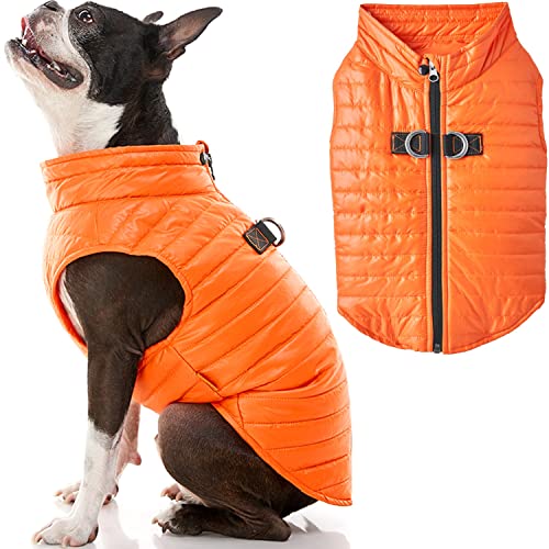 Gooby Puffer Vest Hundejacke – Orange, Größe M – Ultradünner Reißverschluss Windbreaker mit DoppelDRingLeine – wasserabweisender kleiner Hund Pullover – Hundebekleidung für kleine Hunde Junge oder von GOOBY