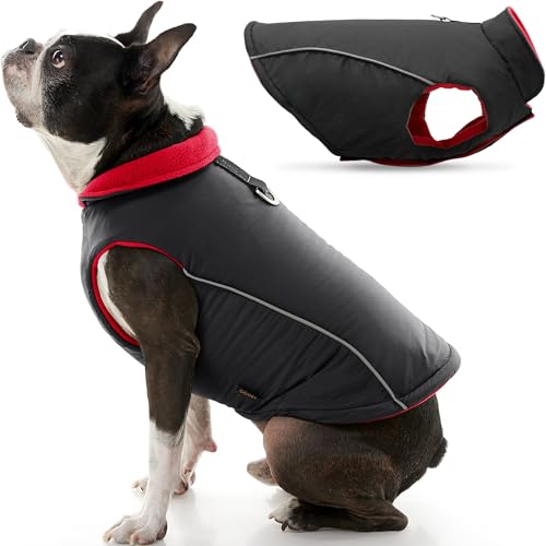 Gooby - Sports Vest, Fleece Lined Small Dog Cold Weather Jacket Coat Sweater with Reflective Lining, Black, Medium von GOOBY