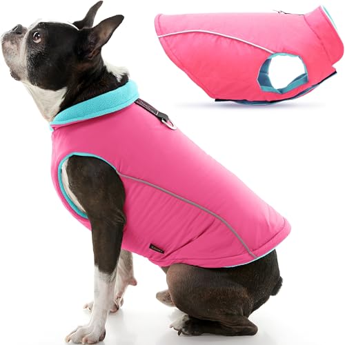 Gooby - Sportweste, Fleece gefütterte kleine Hunde Kaltwetterjacke Mantel Pullover mit reflektierendem Futter, Pink, Größe L von GOOBY