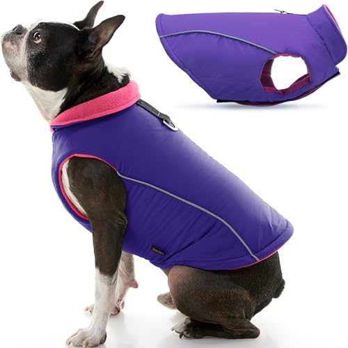 Gooby Sportweste Hundejacke – lila, groß – Reflektierende Hundeweste mit D-Ring-Leine – Warmes Fleece gefütterter kleiner Hundepullover, Klettverschluss – Hundekleidung für kleine Hunde Jungen oder Mädchen Hundepullover von GOOBY