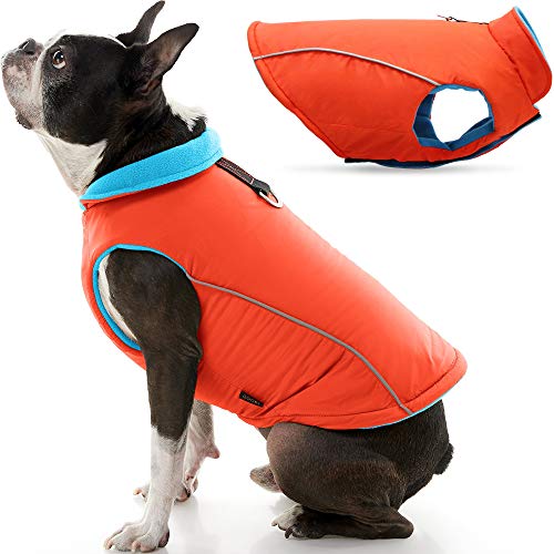 Gooby Sportweste Hundejacke – Orange, Medium – Reflektierende Hundeweste mit D-Ring-Leine – Warmes Fleece gefütterter kleiner Hundepullover, Klettverschluss – Hundekleidung für kleine Hunde Jungen oder Mädchen Hundepullover von GOOBY