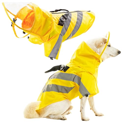 Gooby Windläufer-Anorak mit Visier, Gelb, Größe 2XL, wasserdicht, reflektierende Jacke mit abnehmbarer Regenkappe und Leinenbefestigung für kleine Hunde und mittelgroße Hunde von GOOBY