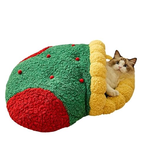 Weihnachtsbaum-Katzenbetten für Hauskatzen, Katzennest, Weihnachtskatzenhaus, stilvolles und waschbares Katzenbett, 2-in-1, abnehmbar, bequem, warm, Haustierhöhle, niedliche Socken, Größe L von GOOD STUDY SIX 2023