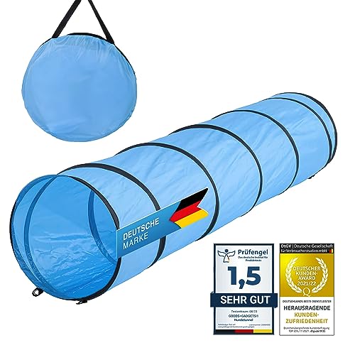 GOODS+GADGETS Hunde Agility Tunnel - Hundetunnel Spieltunnel Agilitytunnel Hundehöhle inkl. Heringe und Transporttasche (200 x 43 cm) von GOODS+GADGETS