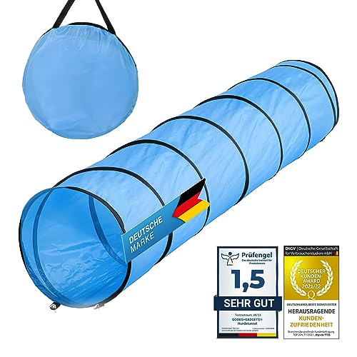 GOODS+GADGETS Hunde Agility Tunnel - Hundetunnel Spieltunnel Agilitytunnel Hundehöhle inkl Heringe und Transporttasche 300 x 50 cm von GOODS+GADGETS