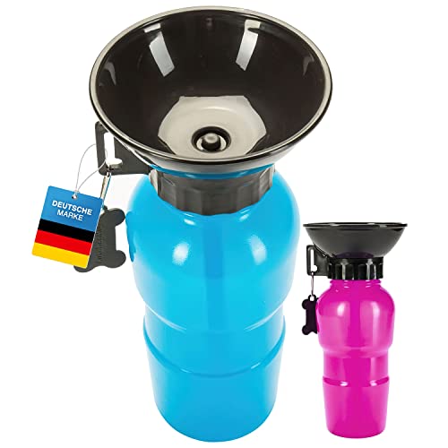 GOODS+GADGETS Hunde Trinkflasche mit integriertem Trinknapf Reise Wasserflasche Auto Hundeflasche mit Wasser-Napf 600ml; Blau von GOODS+GADGETS