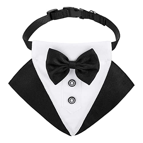 Formale Hund Smoking Bandana Hund Hochzeit Bandana Hunde Halsband mit Fliege und Krawatte Designs Verstellbar Schwarz Halsband Formale Smoking Hund Fliege Verstellbar Halstuch (Schwarz, L) von GOOMICK