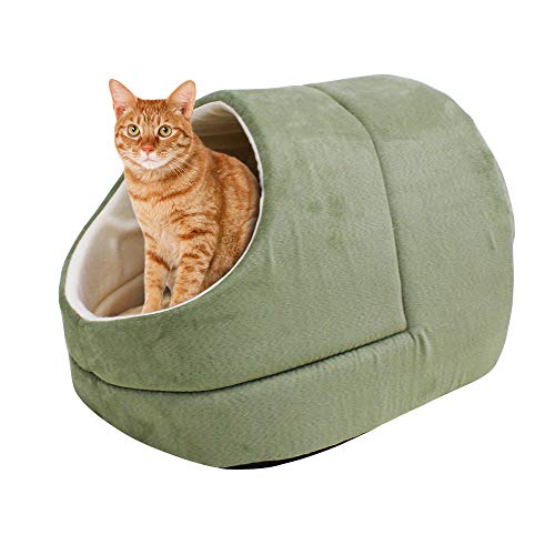 4 in 1 Self Warming Burrow Cat Bed, Pet Hideway Sleeping Cuddle Cave (Grey)-Sage Green von GOOPAWS