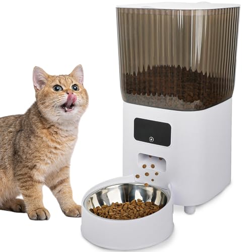 GOOPOOL Futterautomat Katze - 5L Katzenfutter Automat Verbinden APP, Katzen Futterautomaten 1-10 Mahlzeiten, Duale Stromversorgung, Sprachinteraktion für Katzen/Hunde, mit Edelstahlnapf von GOOPOOL