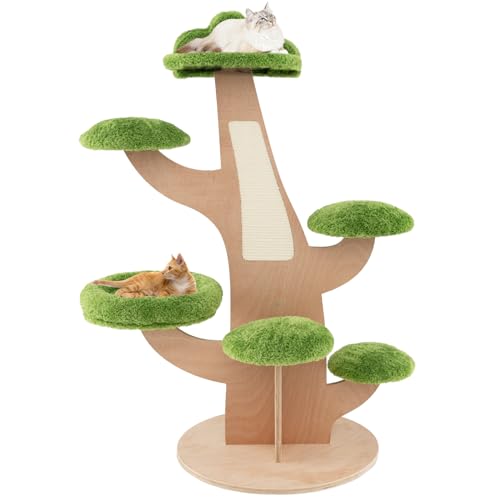 GOPLUS 128cm Kratzbaum, Katzenkratzbaum mit weicher Plüschoberfläche & Sisal-Kratzbrett & Sprungplattformen, 8 Ebenen Katzenbaum aus Holz, Aktivitätszentrum für Kätzchen und Erwachsene Katzen von GOPLUS