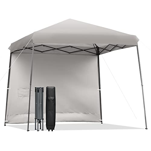 GOPLUS 3m x 3m Faltpavillon, Höhenverstellbarer Pop-Up Pavillon mit Abnehmbarer Seitenwand für Sonnenschutz, Partyzelt mit Erdspießen, Windseilen & Tragetasche mit Rädern für Garten (Grau) von GOPLUS