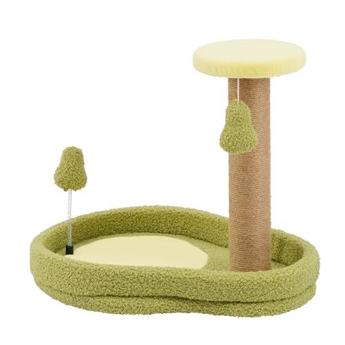 GOPLUS 42cm Kratzbaum, Katzenbaum mit 2 Spielzeugen, Katzenkratzbaum Klein im Avocado-Optik mit Katzenbett & Sisal-Kratzpfosten, mit Stabiler und Rutschfester Basis, 50 x 35 x 42 cm von GOPLUS