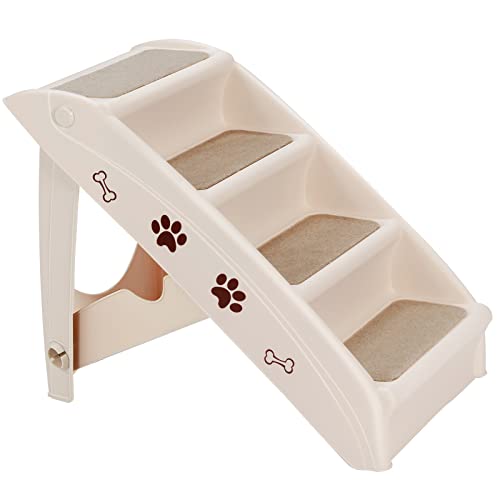 GOPLUS Hundetreppe mit 4 Stufen, Tragbare Tiertreppe aus Kunststoff, Klappbare Treppe für Haustiere, Einstieg für Kofferraum&Bett&Couch&Auto, mit Rutschfester Oberfläche, bis 60kg belastbar (Beige) von GOPLUS