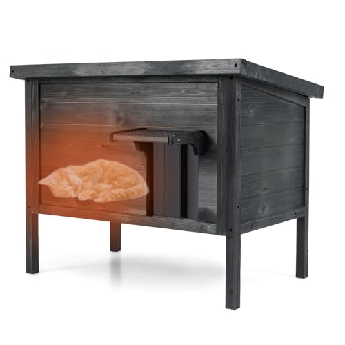 GOPLUS Katzenhaus Outdoor, Katzenhöhle aus Holz mit Schaumstoffisolierung & aufklappbares Asphaltdach, Katzenhütte mit Abnehmbarer Trennwand & Ablufttür, 88 x 55 x 69 cm von GOPLUS