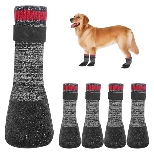 GOSHIES 4 Stück Hundesocken Pfotenschutz Anti-Rutsch Hundesocken mit verstellbaren Riemen Hunde Schuhe Outdoor atmungsaktiv Hundeschuhe Hundesocken L von GOSHIES