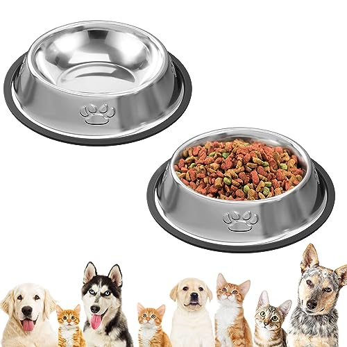 Hundenäpfe 2 Pack Edelstahl Hundenapf 350ml/11oz Pet Bowl Hundefutternapf mit Gummiboden Metall Hundenapf zum Trinken Füttern von GOTFUN