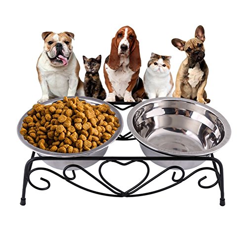 Futterstation Hundebar Edelstahl Hundenapf Napfständer 13cm Durchmesser Napfset mit Halterung für kleine Hunde, Katzen, 26 x 14 x 8,5 cm von GOTOTOP