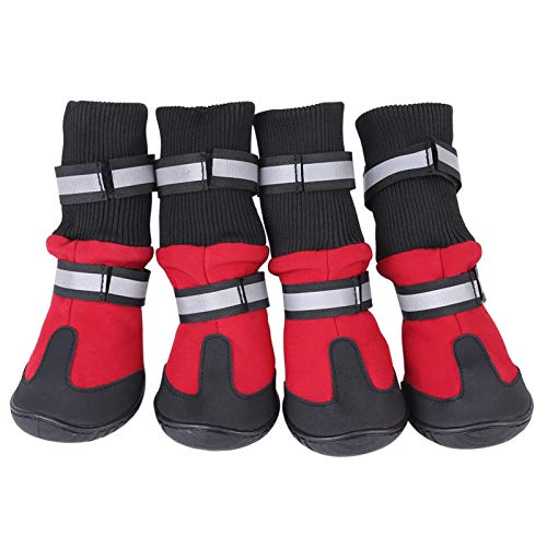 GOTOTOP 4 PCS Hundestiefel, wasserdichte Hundeschuhe Anti-Rutsch-Schutzstiefel für mittlere und große Hunde im Freien(L-rot) von GOTOTOP