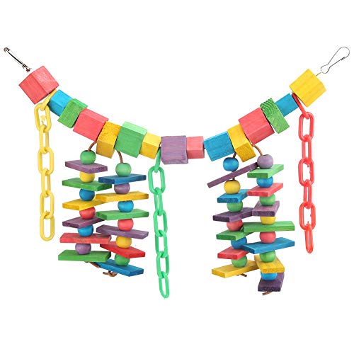 GOTOTOP Vogelspielzeug Holz Bunte Block Plastikkette weiche Brücke hängend beißen kauen Spielen Papageien schwingen Spielzeug (11.81x9.84x1.97inch) von GOTOTOP