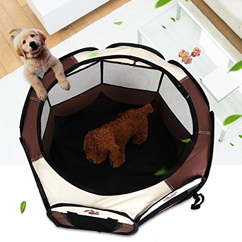 Welpenlaufstall, tragbare Faltbare Tierlaufstall Hundezelt Laufstall für Hunde, 81 x 45cm (Kaffee) von GOTOTOP