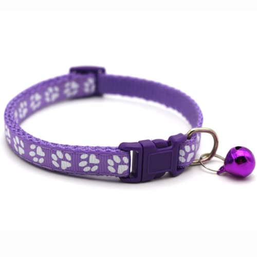 GOUDIY Haustier-Halsband für Hunde und Katzen, Pfotenabdruck, Glockenhalsband, Katzenverschluss, beliebtes Halsband (lila, JY Footprint) von GOUDIY
