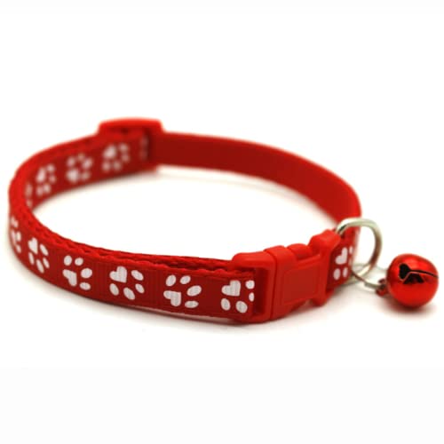 GOUDIY Haustier-Halsband für Hunde und Katzen, mit einem Fußabdruck, Pfotenabdruck, Glockenhalsband, Katzenverschluss, beliebtes Halsband (rot, JY-Fußabdruck) von GOUDIY