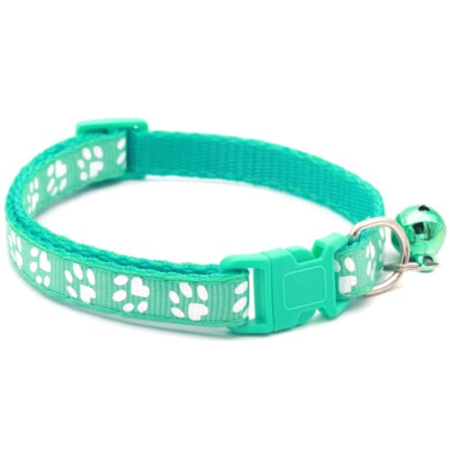 Haustier-Halsband für Hunde und Katzen, Pfotenabdruck, Glockenhalsband, Katzenverschluss, beliebtes Halsband (mintgrün, JY Footprint) von GOUDIY