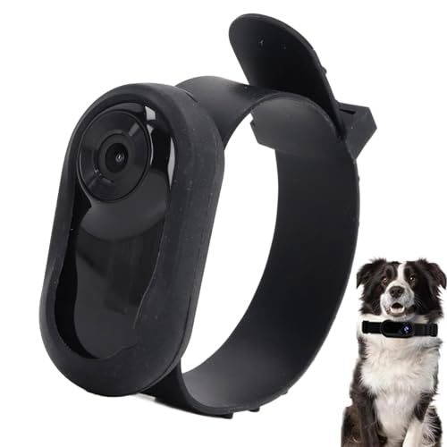 1080P Hundehalsbandkamera, Leichte Haustierhalsbandkamera mit 0,96 Zoll LCD Display, 90° Weitwinkel, Small Haustierkamera für Hunde und Katzen (Black) von GOWENIC