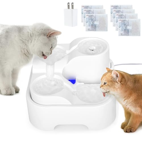 GOYJOY Katzen-Wasserbrunnen, Haustier-Trinkbrunnen für mehrere Haustiere, ultra-leiser Katzen-Wassernapf, 2,8 l, für kleine, mittelgroße Katzen, mit LED-Licht, 7 Aktivkohlefilter von GOYJOY