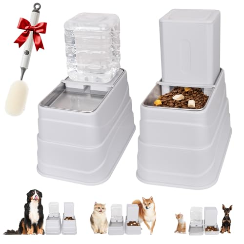 GOYJOY Katzenfutterstation und Wasserspender-Set (4 l), Edelstahl, 2 höhenverstellbar, erhöht, automatischer Hundefutterspender und Wasserspender für Hunde, Katzen, Haustiere, rutschfeste Unterseite, von GOYJOY