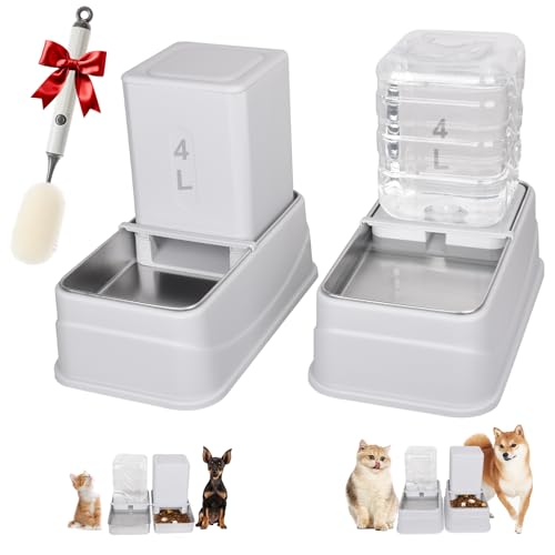 GOYJOY Katzenfutterstation und Wasserspender-Set (4 l), Edelstahl, Schwerkraft-Wassernapf und Futterspender, automatischer Hunde-Futterspender und Wasserspender für Hunde, Katzen, Haustiere, von GOYJOY