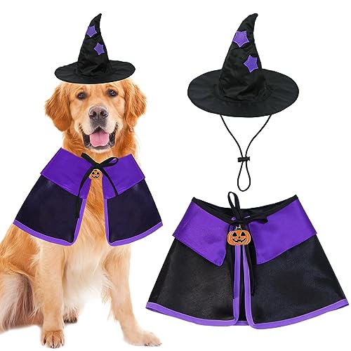 GOYOSWA Halloween-Kostüm für Hunde, Hexenkostüm, Halloween, Hexenumhang, Zaubererhut, Halloween-Kostüme für kleine, mittelgroße und große Hunde, Haustiere (groß) von GOYOSWA