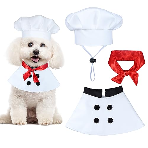 GOYOSWA Hund Halloween Kostüme, Hundekoch Kostüm Hund Chef Hut Hund Koch Kleidung Hund Rot Schal Halloween Urlaub Hund Kleidung Halloween Kostüme für kleine, mittelgroße große Hunde Haustiere (klein) von GOYOSWA