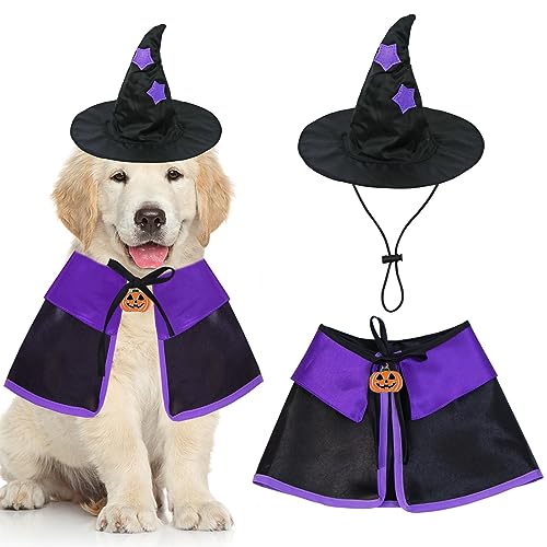 GOYOSWA Halloween-Kostüm für Hunde, Hexenumhang, Zaubererhut, Halloween-Kostüme für Hunde, kleine, mittelgroße und große Rassen (Größe S) von GOYOSWA