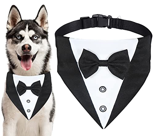 GOYOSWA Hunde-Smoking-Halsband mit Fliege, Hundeanzug, Hochzeit, Halstuch, verstellbar, Tux, formelle Hunde-Kostüme für kleine, mittelgroße und große Hunde (L: Halsumfang 38,1 cm - 63,5 cm) von GOYOSWA