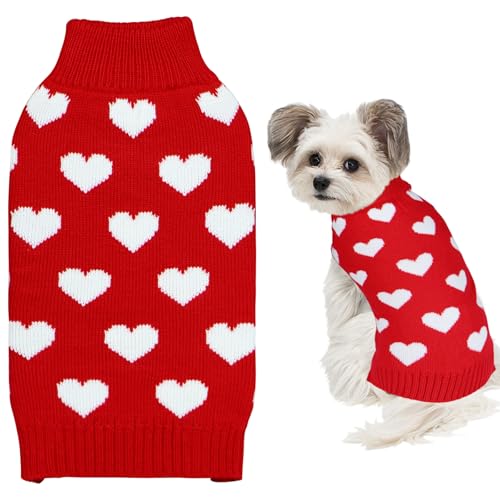 GOYOSWA Hundepullover zum Valentinstag, Hundekleidung, gestrickter Herzpullover für kleine, mittelgroße und große Hunde, Rot, Größe M von GOYOSWA