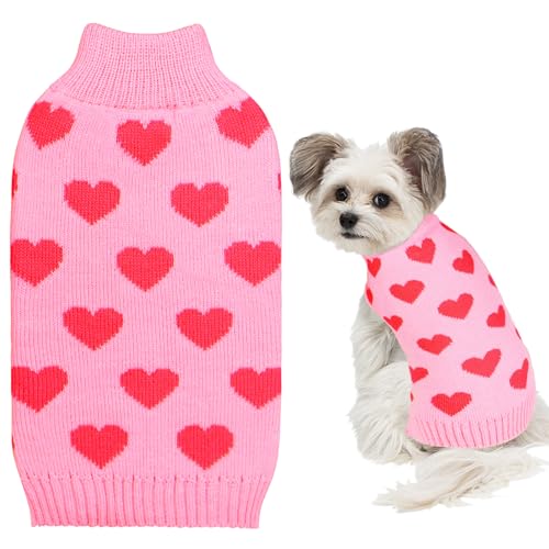 GOYOSWA Hundepullover zum Valentinstag, Hundekleidung, gestrickter Herzpullover für kleine, mittelgroße und große Hunde (Rosa, Größe M) von GOYOSWA