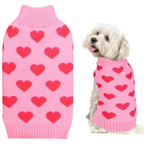 GOYOSWA Hundepullover zum Valentinstag, Hundekleidung, gestrickter Herzpullover für kleine, mittelgroße und große Hunde (Rosa, L) von GOYOSWA