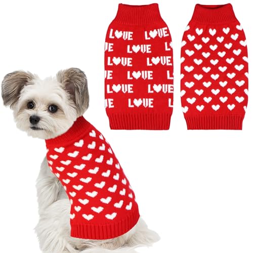 GOYOSWA Hundepullover zum Valentinstag, gestrickt, für kleine, mittelgroße und große Hunde, 2 Stück (rotes Herz und rote Liebe, Größe M) von GOYOSWA