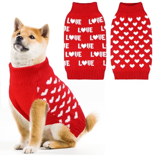 GOYOSWA Hundepullover zum Valentinstag, gestrickt, Herzpullover für kleine, mittelgroße und große Hunde, 2 Stück (rotes Herz und rote Liebe, XL) von GOYOSWA