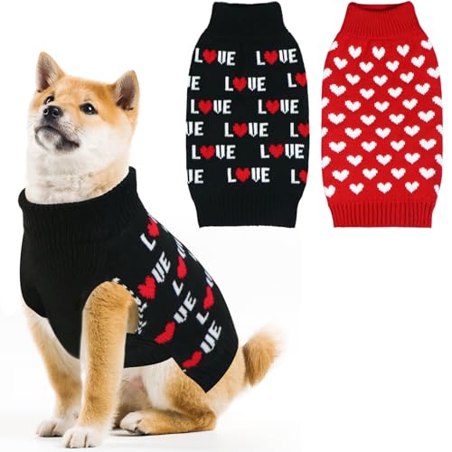 GOYOSWA Hundepullover zum Valentinstag, gestrickt, Herzpullover für kleine, mittelgroße und große Hunde, 2 Stück (rotes Herz und schwarze Liebe, XL) von GOYOSWA