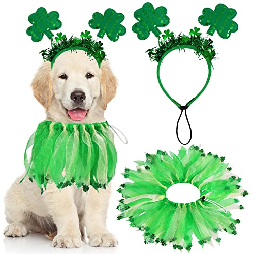 GOYOSWA St. Patrick's Day Outfit, Kostüm, Kleeblatt, Stirnband, Halsband, Kleidung für kleine, mittelgroße und große Hunde von GOYOSWA