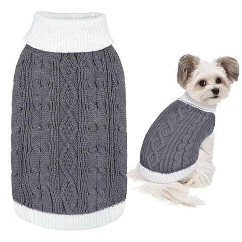 GOYOSWA Weihnachtspullover für Hunde, gestrickter Rollkragenpullover, warmes Weihnachts-Hunde-Outfit, Kleidung für kleine, mittelgroße und große Hunde, Haustiere (Grau, Größe M) von GOYOSWA