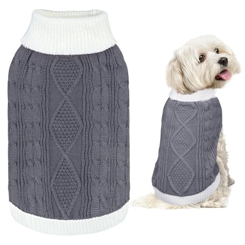 GOYOSWA Weihnachtspullover für Hunde, gestrickter Rollkragenpullover, warmes Weihnachts-Hunde-Outfit, Kleidung für kleine, mittelgroße und große Hunde, Haustiere (Grau, L) von GOYOSWA