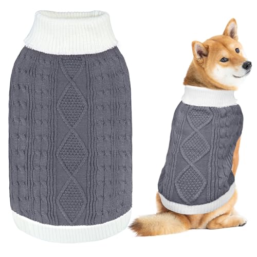 GOYOSWA Weihnachtspullover für Hunde, gestrickter Rollkragenpullover, warmes Weihnachts-Hunde-Outfit, Kleidung für kleine, mittelgroße und große Hunde, Haustiere (Grau, XL) von GOYOSWA