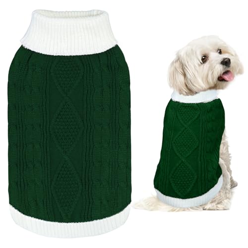 GOYOSWA Weihnachtspullover für Hunde, gestrickter Rollkragenpullover, warmes Weihnachts-Hunde-Outfit, Kleidung für kleine, mittelgroße und große Hunde, Haustiere (Grün, L) von GOYOSWA