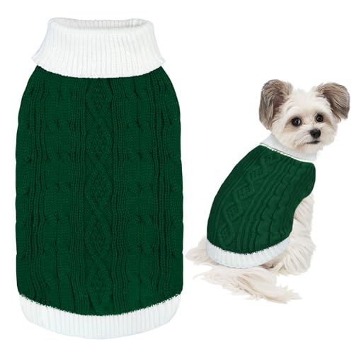 GOYOSWA Weihnachtspullover für Hunde, gestrickter Rollkragenpullover, warmes Weihnachts-Hunde-Outfit, Kleidung für kleine, mittelgroße und große Hunde, Haustiere (Grün, M) von GOYOSWA