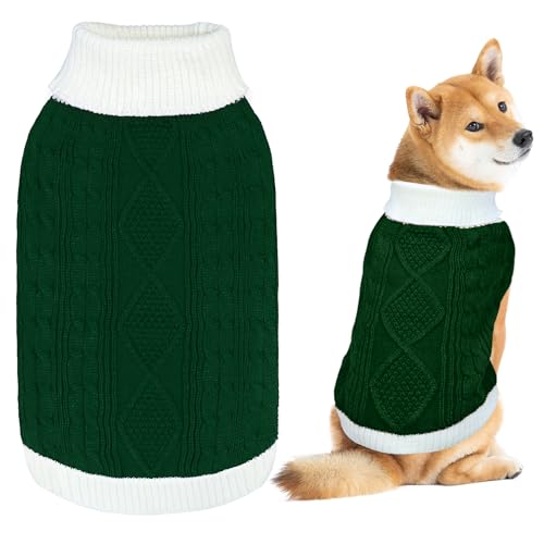 GOYOSWA Weihnachtspullover für Hunde, gestrickter Rollkragenpullover, warmes Weihnachts-Hunde-Outfit, Kleidung für kleine, mittelgroße und große Hunde, Haustiere (Grün, XL) von GOYOSWA